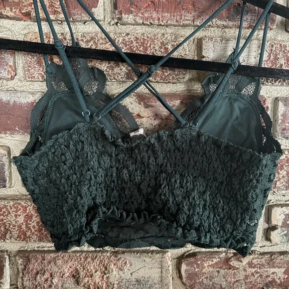 Lace Longline Bralette Forest Green Strappy Back Boho Festival Top Size M - Picture 4 of 4